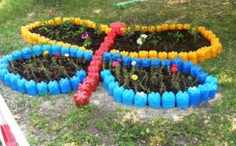Examples of decorating flower beds from bottles
