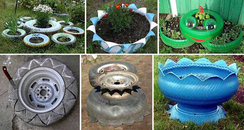 flowerbeds of old tires