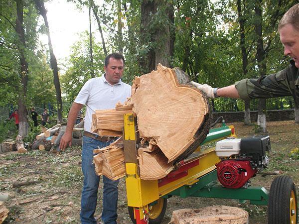 Travail de la fendeuse à bois hydraulique
