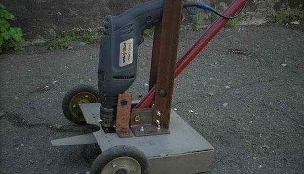 Electric lawn mower from a drill