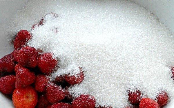 posortowane jagody przykryj cukrem