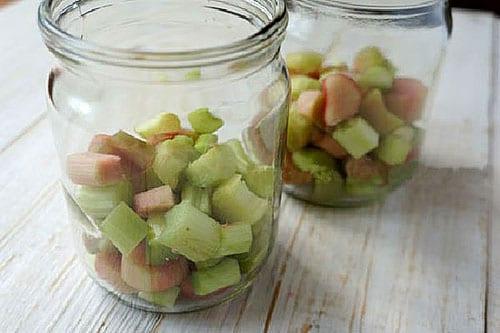 pour rhubarb into clean jars
