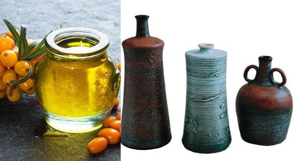 depozitarea uleiului de cătină în vase de sticlă și ceramică