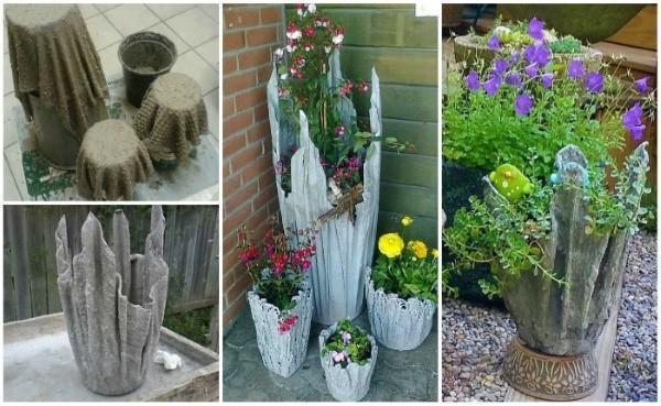 garden planter made of cement and fabric
