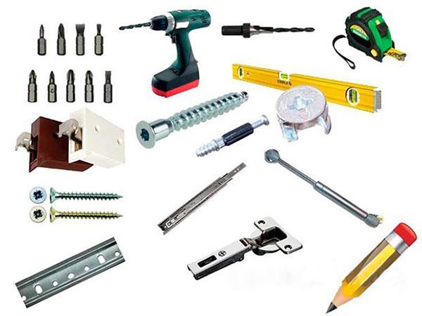 a set of tools for assembling a kitchen set
