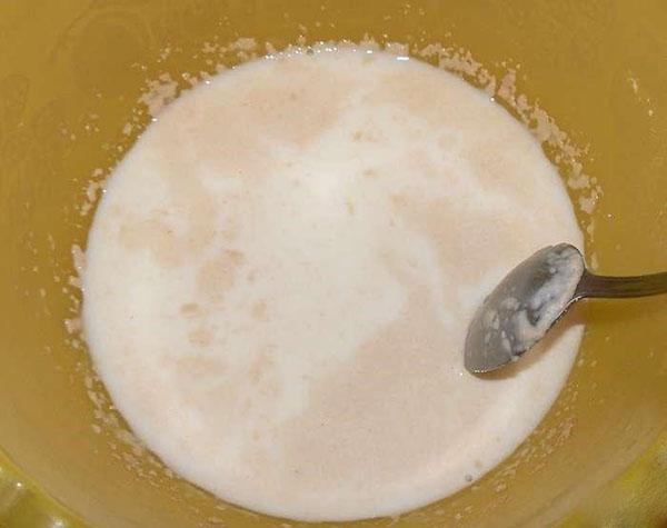 amestecați drojdia cu laptele și zahărul