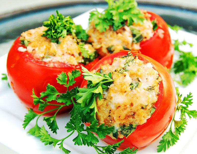 stuffed tomatoes for a snack with cheese and chicken