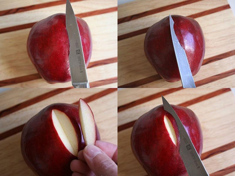 instruccions fotogràfiques per tallar poma