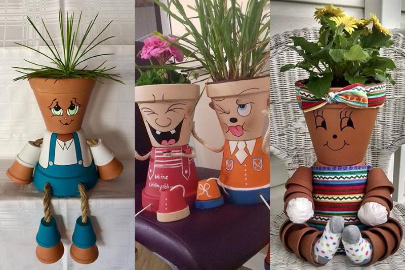 artisanat de pots de fleurs drôles de petites personnes